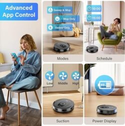 Tikom Robot Vacuum and Mop Combo, 5000Pa Robotic Vacuum Cleaner, 150 Min Max, App & Remote Control, Ideal for Hard Floor, Carpet, Pet Hair, Self-Charge(G8000 Max)