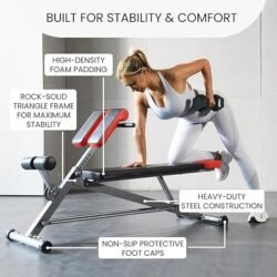 FF Finer Form Multi-Functional Weight Bench for Full All-in-One Body Workout – Adjustable Workout Bench Press for Home Gym, Fitness equipment for Back HyperExtension, Roman Chair Exercise, Sit up