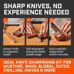 The Original Tumbler Rolling Knife Sharpener™ – Knife Sharpening Made Easy – Rolling Knife Sharpener Tool for Kitchen Knives – Knife Sharpener Kit Offers 15 & 20 Degree Sharpening (Wood)