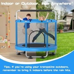 ZCMHAXJ 55″ Trampoline for Kids with Enclosure, 440lbs Capacity Indoor & Outdoor Toddler Trampoline with Adjustable Gymnastics Bar & Toys, for Boys & Girls