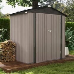 Patiowell 6×4 FT Outdoor Storage Shed, Garden Tool Storage Shed with Sloping Roof and Double Lockable Door, Outdoor Shed for Garden Backyard Patio Lawn, Brown