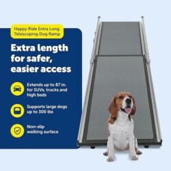 PetSafe Happy Ride Compact Telescoping Dog Ramp – Portable Pet Ramp for Cars, Trucks & SUVs with Adjustable Sizing – Non-Slip Design – Lightweight Pet Mobility Assistance – Extra Long