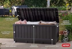 PatioZen 100 Gallon Resin Deck Box, Lockable Patio Outdoor Storage Box for Furniture, Garden Tools and Tools Storage, Waterproof Outside Storage Boxes – Black