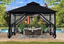 ABCCANOPY Gazebos for Patios 10×12 – Outdoor Steel Frame Gazebo with Mosquito Netting for Lawn Backyard Garden Deck (Black)