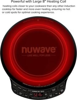 Nuwave Precision Induction Cooktop Gold, 12” Shatter-Proof Ceramic Glass Surface, Large 8” Heating Coil, Portable, 51Temp Settings 100°F to 575°F, 3 Wattage Settings 600, 900, and 1500 Watts