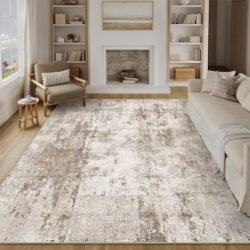 8×10 Washable Area Rug Brown Grey Abstract Non Slip Soft Low Pile Rug for Living Room Bedroom Dining Room Office Neutral Modern Indoor Large Throw Carpet for Home Decor Visit the WondRg Store