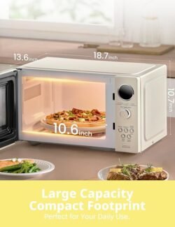 COMFEE’ Retro Microwave Oven, Small Microwave with 6 Auto Menus, 0.9 cu.ft Countertop Compact Microwave with Multi-stage Cooking, Mute Function, LED digital, Apricot/900W, CMO-MMP02AA(AT)