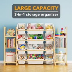 SpaceAid Toy Storage Organizer with 6 Shelves and 12 Bins, Bookshelf/Bookcase, Kids Bin Shelf, Toys Box for Playroom Organization for Bedroom & Room Decor, White, 52.3″ W