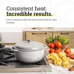 Lodge Essential Enamel Cast Iron Dutch Oven – Perfect for Bread Baking, Braising, Marinating & Slow Cooking – Features Moisture-Sealing Lid & Dual Handles – Kitchen Essentials – 6 Quarts – Oyster White
