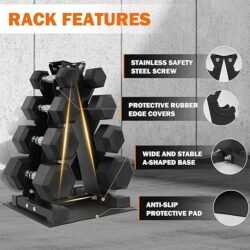 Fitvids Rubber Coated Hex Dumbbell Set with Storage Rack, 100/150/200/550 LB Hand Weight Set with Anti-Slip Grip for Home Gym
