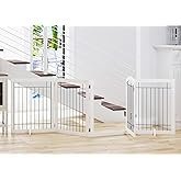 PAWLAND Extra Wide Dog gate for The House, Doorway, Stairs, Dog Fences Indoor, Freestanding Foldable Wooden Pet Gates for Dogs, Set of Support Feet Included, 96 in Wide 30 in Tall, 4 Panels White