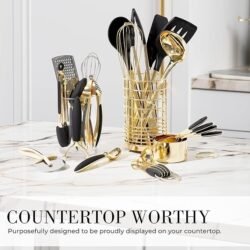 Black and Gold Kitchen Utensils Set – 23-Piece Luxury Kitchen Accessories Includes Gold Measuring Cups, Spoons, Silicone Cooking Utensils and Tools for Baking, Cooking, and Stylish Kitchen Decor