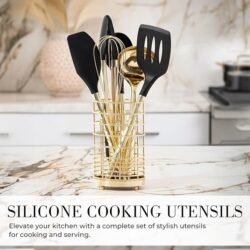 Black and Gold Kitchen Utensils Set – 23-Piece Luxury Kitchen Accessories Includes Gold Measuring Cups, Spoons, Silicone Cooking Utensils and Tools for Baking, Cooking, and Stylish Kitchen Decor