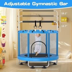 ZCMHAXJ 55″ Trampoline for Kids with Enclosure, 440lbs Capacity Indoor & Outdoor Toddler Trampoline with Adjustable Gymnastics Bar & Toys, for Boys & Girls