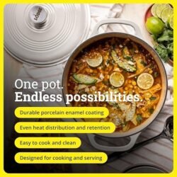 Lodge Essential Enamel Cast Iron Dutch Oven – Perfect for Bread Baking, Braising, Marinating & Slow Cooking – Features Moisture-Sealing Lid & Dual Handles – Kitchen Essentials – 6 Quarts – Oyster White