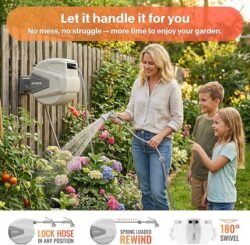 Ayleid Retractable Garden Hose Reel,1/2 in x 100 ft Wall Mounted Hose Reel, with 9- Function Sprayer Nozzle, Any Length Lock/Slow Return System/Wall Mounted/180°Swivel Bracket (Gray)