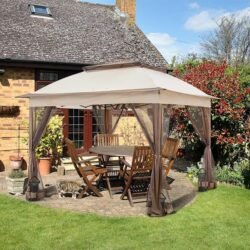 COOS BAY 11×11 Pop Up Gazebo with Mesh Netting, Instant Outdoor Canopy Tent, Water Resistant Shelter with UPF 50+ UV Protection, 121 Sq Ft Coverage, Beige