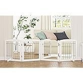 PAWLAND Extra Wide Dog gate for The House, Doorway, Stairs, Dog Fences Indoor, Freestanding Foldable Wooden Pet Gates for Dogs, Set of Support Feet Included, 96 in Wide 30 in Tall, 4 Panels White