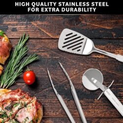 Home Hero 54-Piece Stainless Steel Kitchen Utensils Set – Heat-Resistant Nonstick Silicone & Stainless Steel Cooking Utensils – Complete Tools with Slotted Spoon & Pasta Spoon – Pack of 54, Silver
