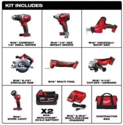 Milwaukee M18 Cordless Combo Kit (7-Tool) with Two 3.0 Ah Batteries, Charger and Tool Bag
