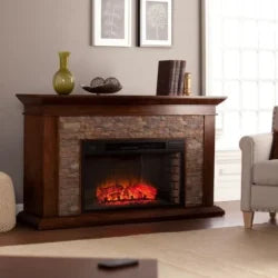 Unbranded Null Ithaca 60 In. W Simulated Stone Electrics Fireplaces