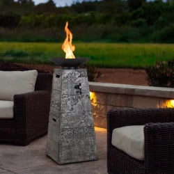 Costway 48 Inch Propane Fire Bowl Column with Lavas Rocks and PVC Covers