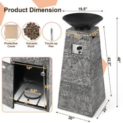 Costway 48 Inch Propane Fire Bowl Column with Lavas Rocks and PVC Covers