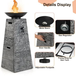 Costway 48 Inch Propane Fire Bowl Column with Lavas Rocks and PVC Covers