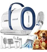 oneisall Dog Vacuum & Dryer for Shedding Grooming, 8 in 1 Dog Grooming Kit with Metal Blade Pet Clippers, Adjustable Speed and Temperature Control Blower