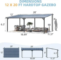 Aecojoy 20’x12′ Wall Mounteds Gazebos Pergola