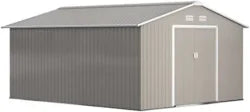 Outsunny 11′ x 13′ Outdoor Storage Shed, Garden Tool Metal Shed with Foundation Kit, Double Lockable Door, Air Vents and Slopings Roofs, for Backyard, Patio, Lawn, Light Grays