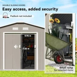 Outsunny 11′ x 13′ Outdoor Storage Shed, Garden Tool Metal Shed with Foundation Kit, Double Lockable Door, Air Vents and Slopings Roofs, for Backyard, Patio, Lawn, Light Grays