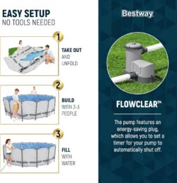 Bestway Steel Pro MAX 16 Foot x 48 Inch Round Metal Frame Above Ground Outdoor Swimming Pool Sets