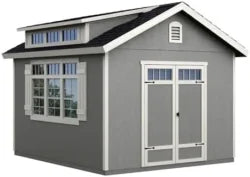 Handy Home Products Windemere 10×12 Do-it-Yourself Wooden Storage Shed with Floor, Beiges