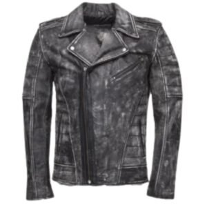Miles stone wash biker leather jacket