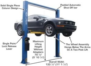 ATLAS Automotive Equipment 9OHSC-SS 2-Post Vehicle Overhead Lift, 11’9” Minimum Ceiling Height, 9,000lb Capacity, Clear Floor, 11’10” Height, 3-Stage Front and 2-Stage Rear Arms, for DIY/Hobbyists - Image 4
