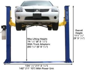 ATLAS Automotive Equipment 9KBPX 2-Post Lift/Hoist, Baseplate Style, 9’6″ Minimum Ceiling Height, 9,000lb Capacity, Symmetric Arms, Dual Hydraulic Chain Drive Cylinders, for Low Ceiling Home Use - Image 2