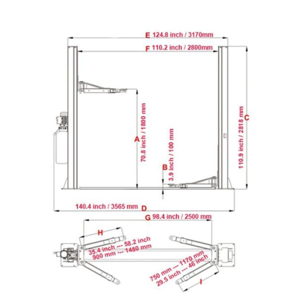 KATOOL KT-H105 Two Post Vehicle Lift 10,000 lbs Capacity - Image 3