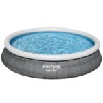 Bestway Fast Set 15’x33″ Round Inflatable Outdoor Ground Swimming Pool with Set