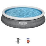 Bestway Fast Set 15’x33″ Round Inflatable Outdoor Ground Swimming Pool with Set - Image 5