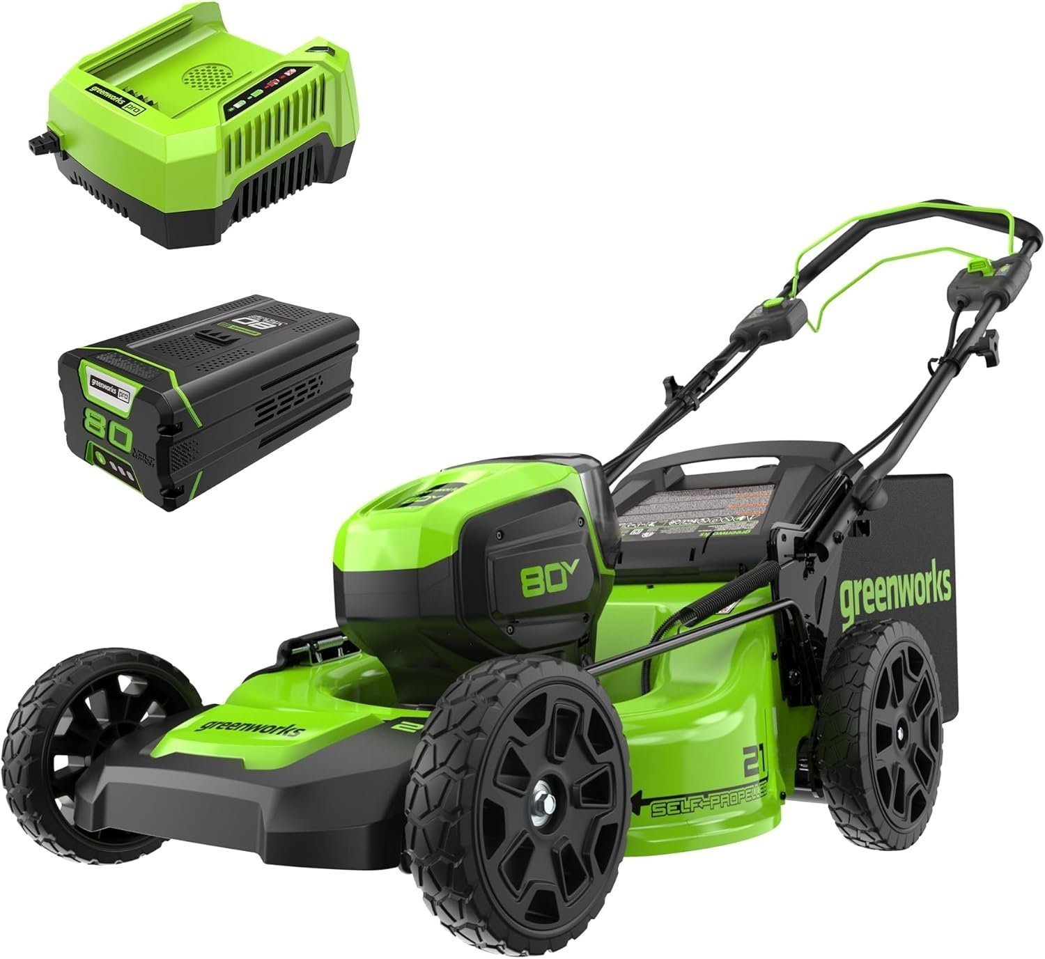 713MT7wZyEL._AC_SL1500_.jpg Greenworks 80V 21″ Cordless Self-Propelled Lawn Mower - Image 1