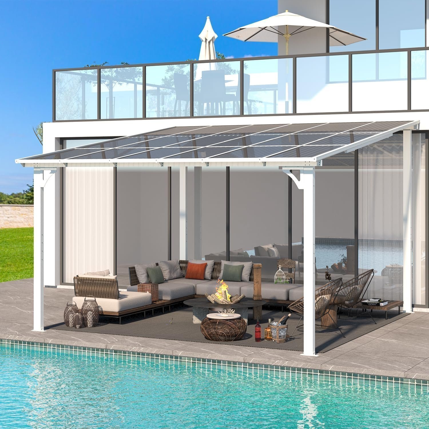 813ClKGrNKL._AC_SL1500_-1.jpg Aecojoy 12 ft x 12 ft White Aluminum Pergola with Canopy - Image 1