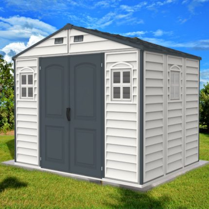 Duramax Woodside Plus – 10ft x 8ft Plastic Garden Shed in Grey
