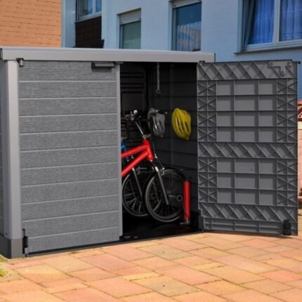 Duramax StoreAway Cedargrain Plastic Garden Storage Box – 1200L Flat Lid – Grey