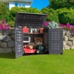 Duramax StoreAway Cedargrain Plastic Garden Storage Box – 1200L Arc Lid – Grey