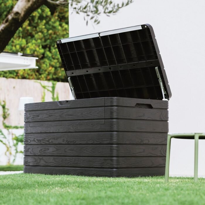 1236938_5-700x700-1.jpg Toomax Dolomiti XXL 970L Garden Storage Deck Box – Anthracite Grey Woodgrain - Image 1