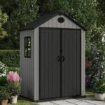 Pro Grade 6ft x 4ft Premium Plastic Garden Shed Double Door – Grey/Anthracite Wood Touch Texture