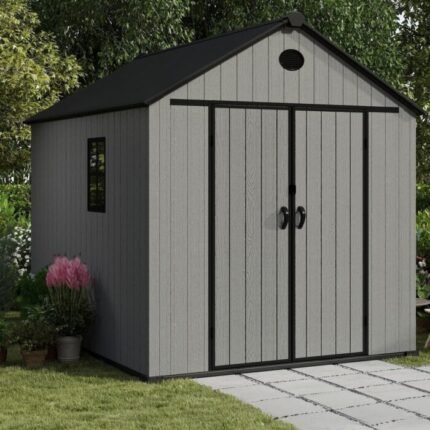 Pro Grade 6ft x 8ft Premium Plastic Double Door Garden Shed – Grey Wood Touch Texture