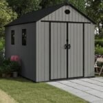 Pro Grade 8ft x 12ft Premium Plastic Double Door Garden Shed – Grey Wood Touch Texture