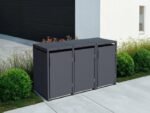 Anthracite Grey Solid Panel Wheelie Bin Storage – Triple Bin Store